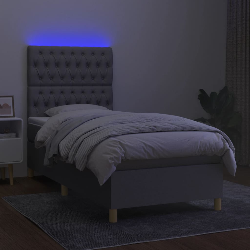 Sommier à lattes de lit et matelas et LED Gris clair 90x200cm - XIOS