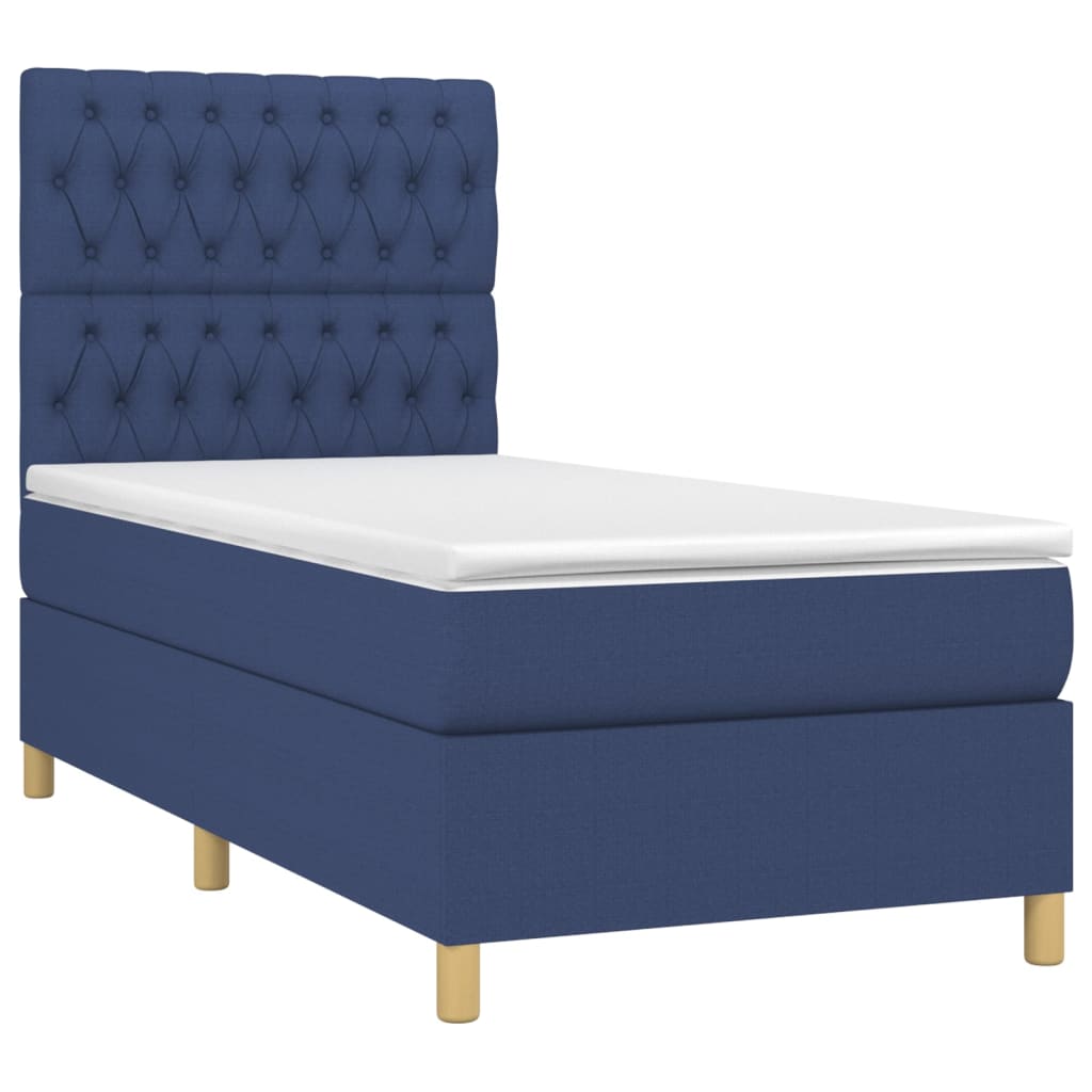 Sommier à lattes de lit et matelas et LED Bleu 90x200 cm Tissu - XIOS