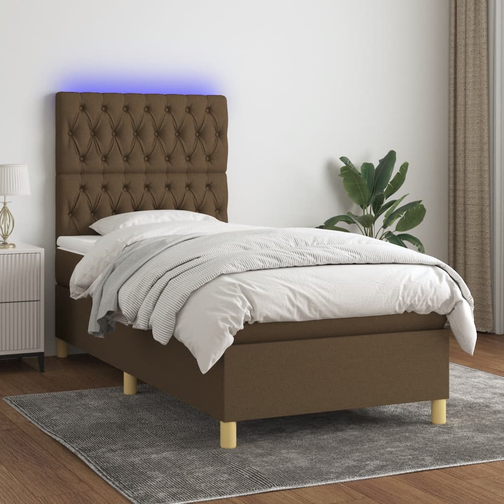 Sommier à lattes de lit matelas et LED Marron foncé 100x200 cm - XIOS
