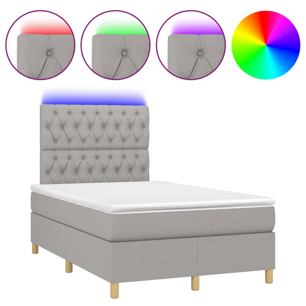 Sommier à lattes de lit matelas et LED Gris clair 120x200 cm - XIOS