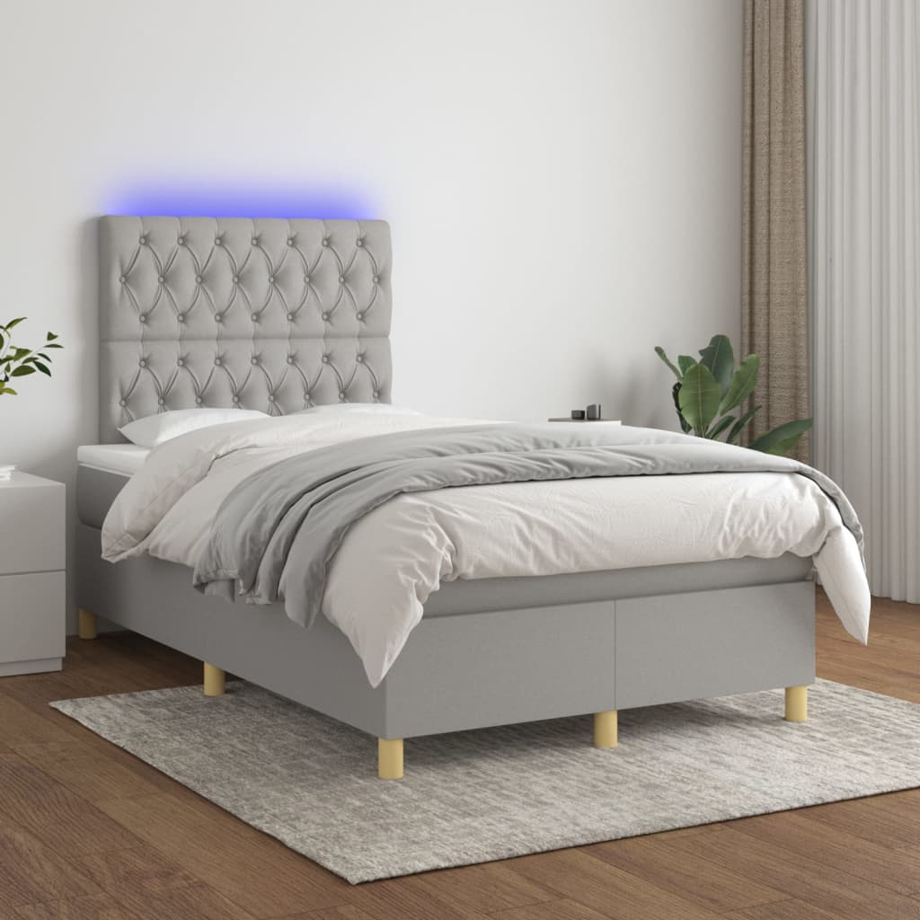 Sommier à lattes de lit matelas et LED Gris clair 120x200 cm - XIOS