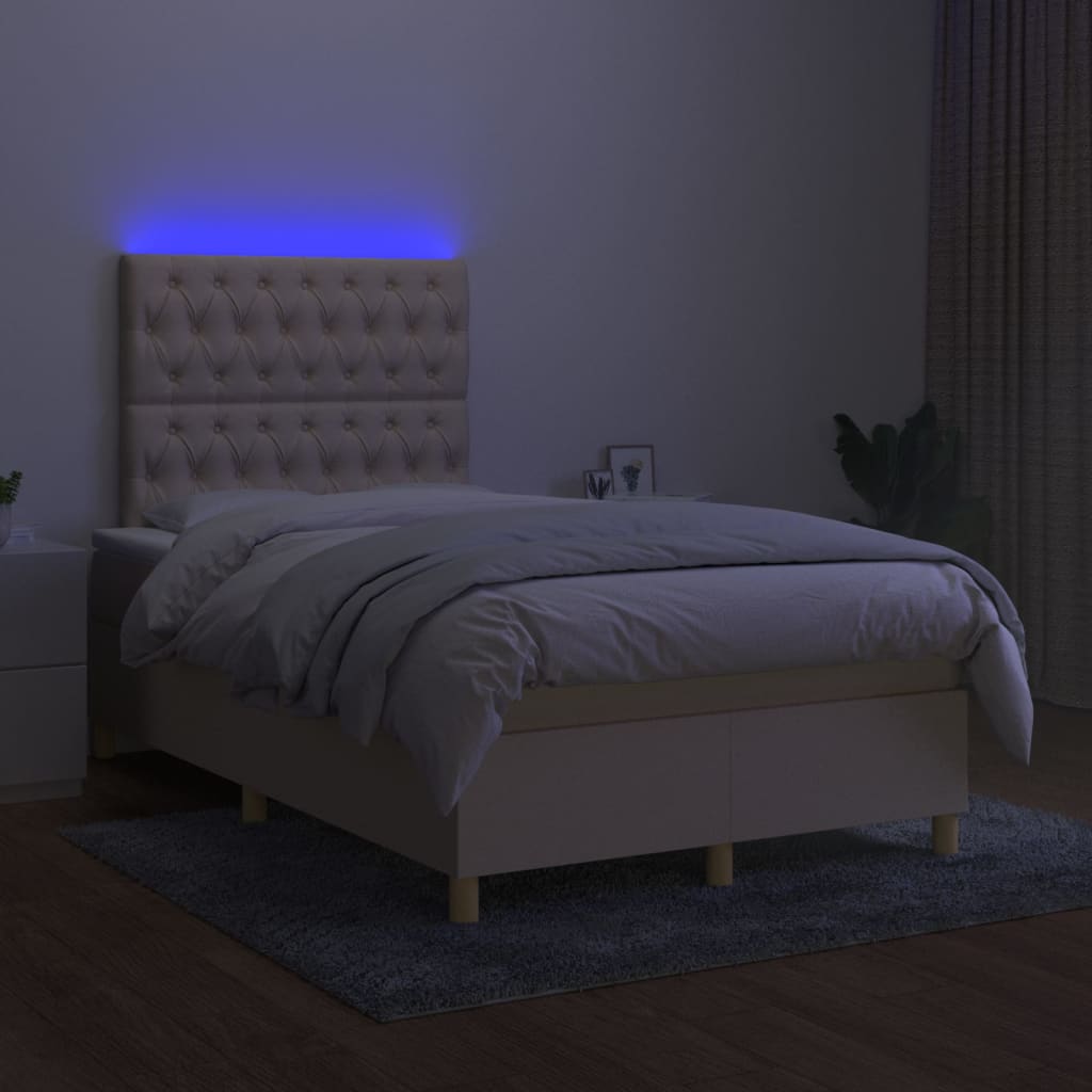 Sommier à lattes de lit et matelas et LED Crème 120x200cm Tissu - XIOS