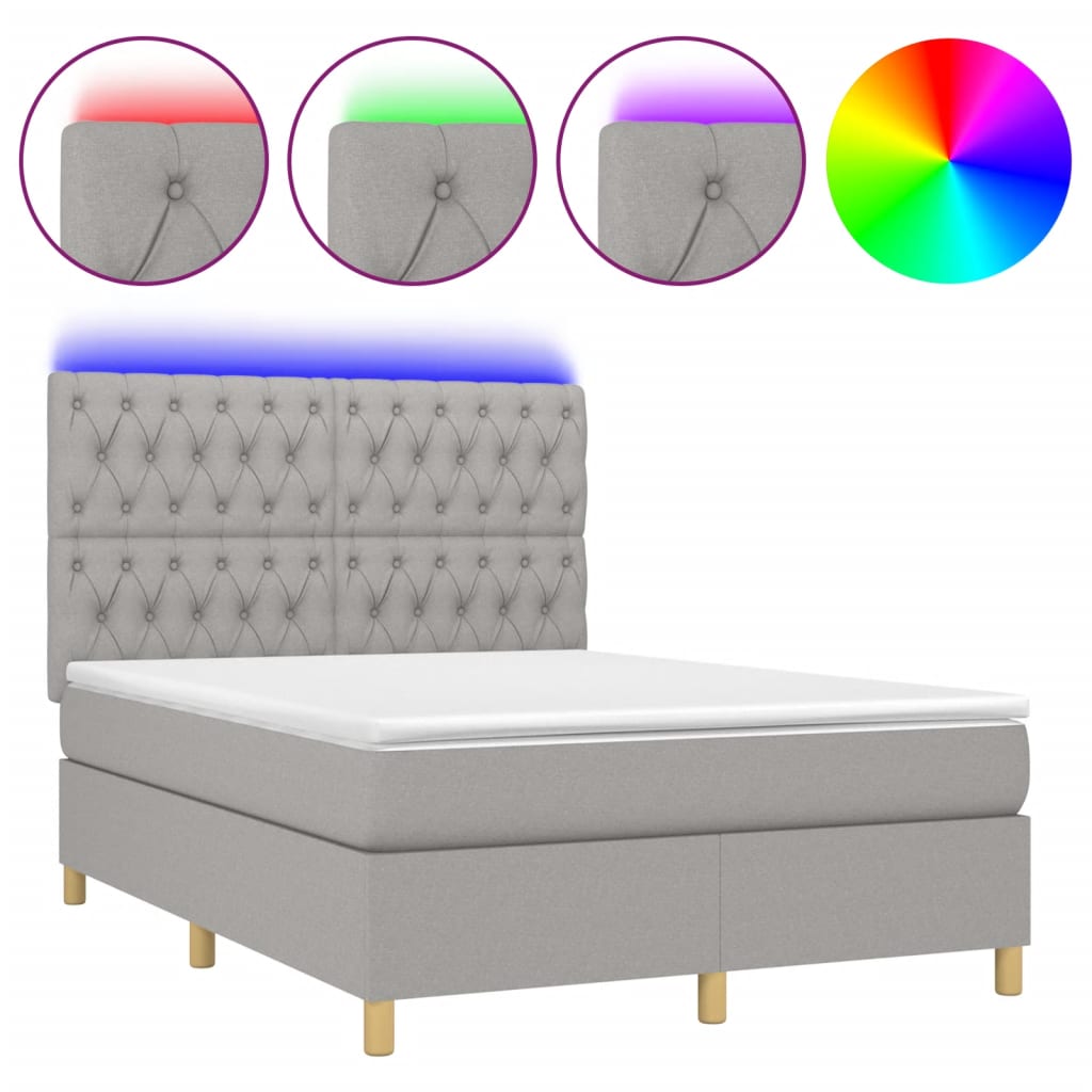 Sommier à lattes de lit et matelas et LED Gris clair 140x190 cm