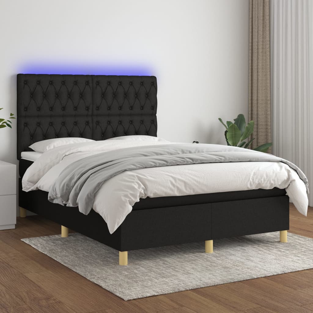 Sommier à lattes de lit et matelas et LED Noir 140x190 cm Tissu - XIOS