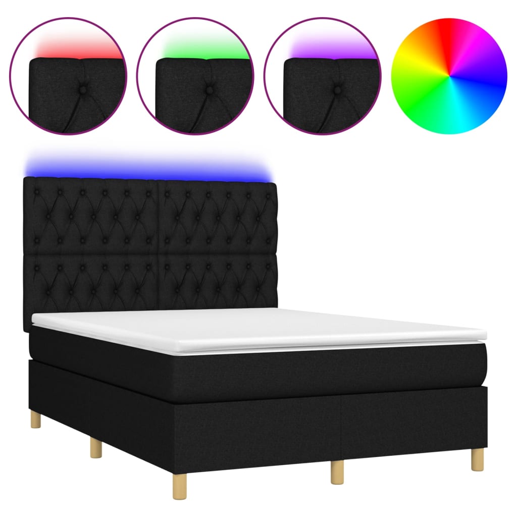 Sommier à lattes de lit et matelas et LED Noir 140x200 cm Tissu - XIOS