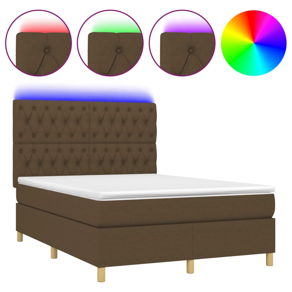 Sommier à lattes de lit matelas et LED Marron foncé 140x200 cm - XIOS