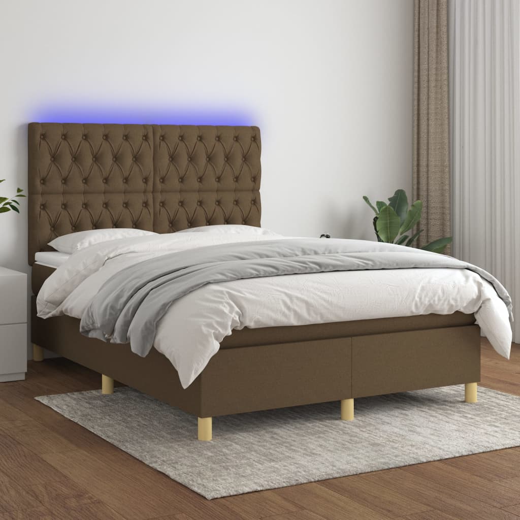 Sommier à lattes de lit matelas et LED Marron foncé 140x200 cm - XIOS