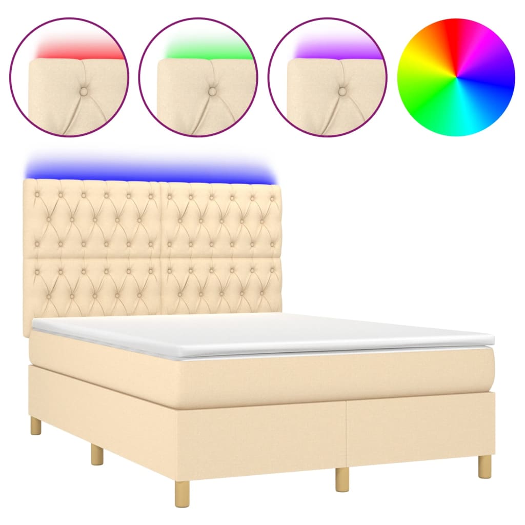 Sommier à lattes de lit et matelas et LED Crème 140x200cm Tissu - XIOS