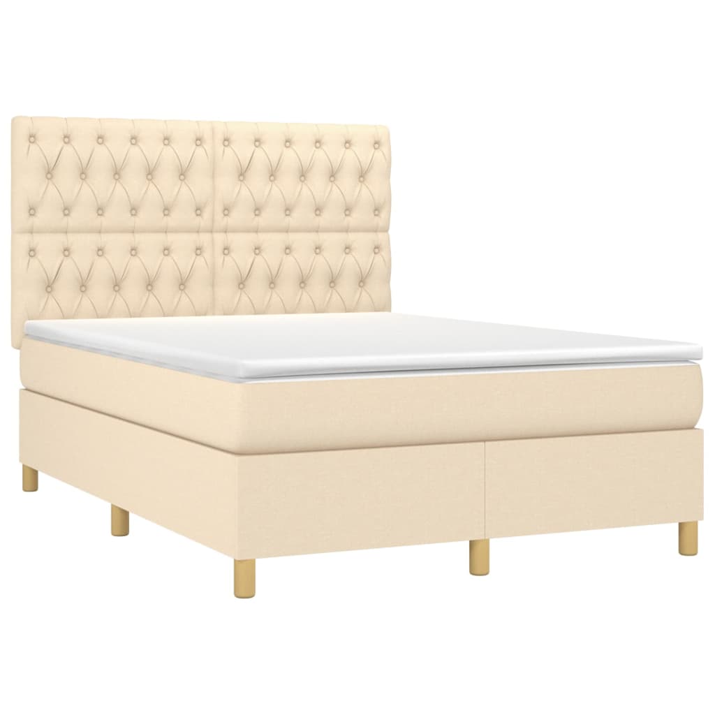 Sommier à lattes de lit et matelas et LED Crème 140x200cm Tissu - XIOS