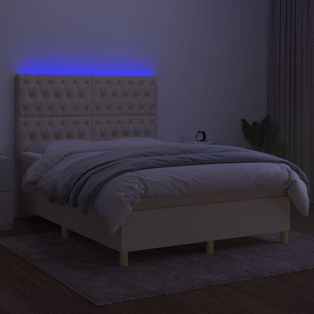 Sommier à lattes de lit et matelas et LED Crème 140x200cm Tissu - XIOS