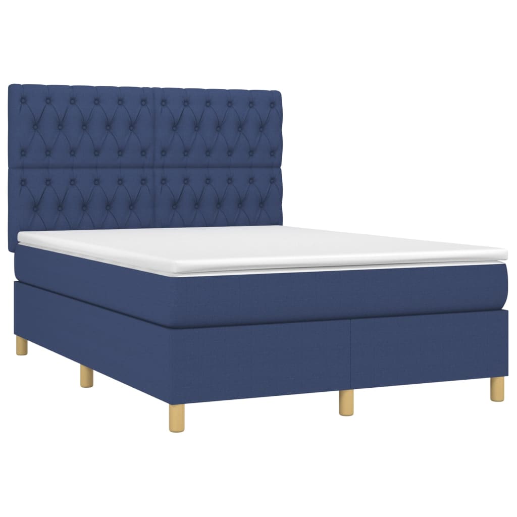 Sommier à lattes de lit et matelas et LED Bleu 140x200 cm Tissu - XIOS