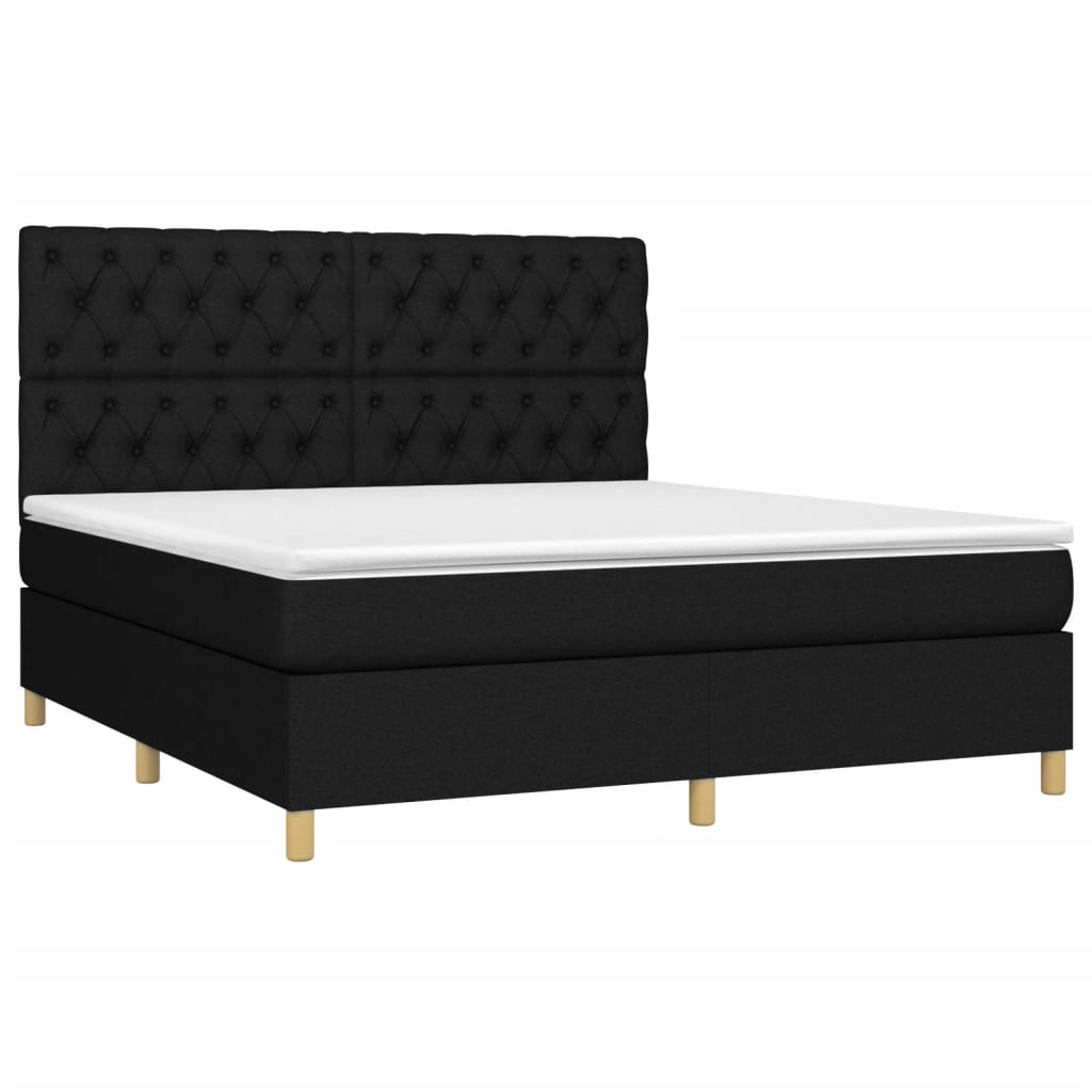 Sommier à lattes de lit et matelas et LED Noir 160x200 cm Tissu - XIOS