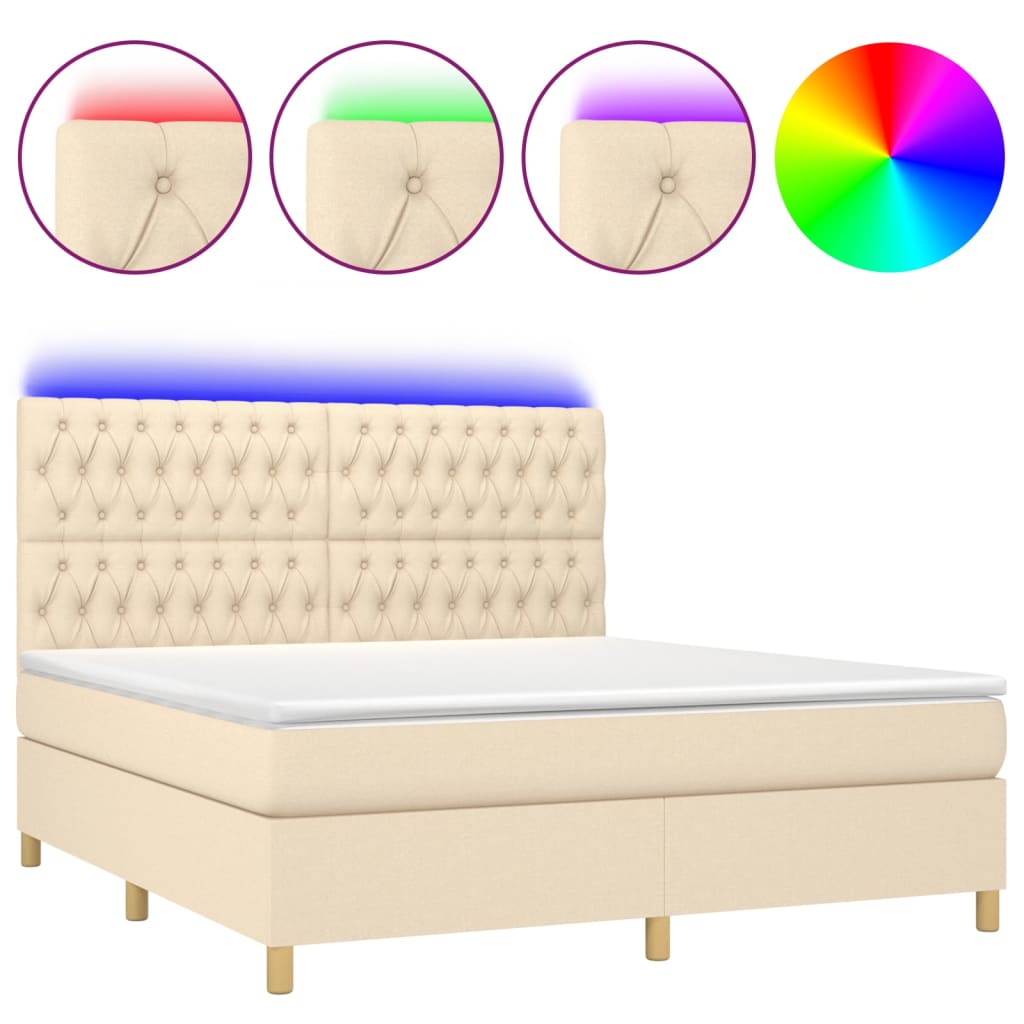 Sommier à lattes de lit et matelas et LED Crème 160x200cm Tissu