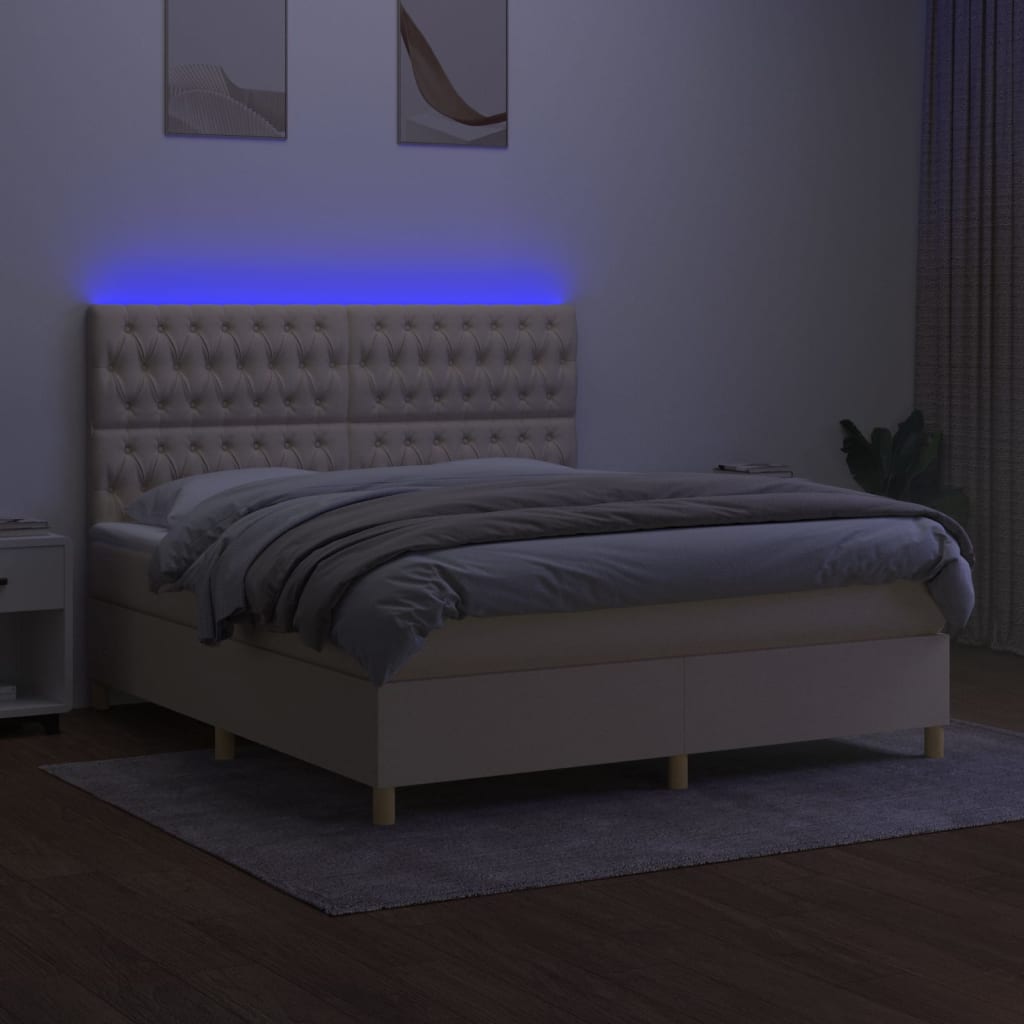 Sommier à lattes de lit et matelas et LED Crème 160x200cm Tissu - XIOS