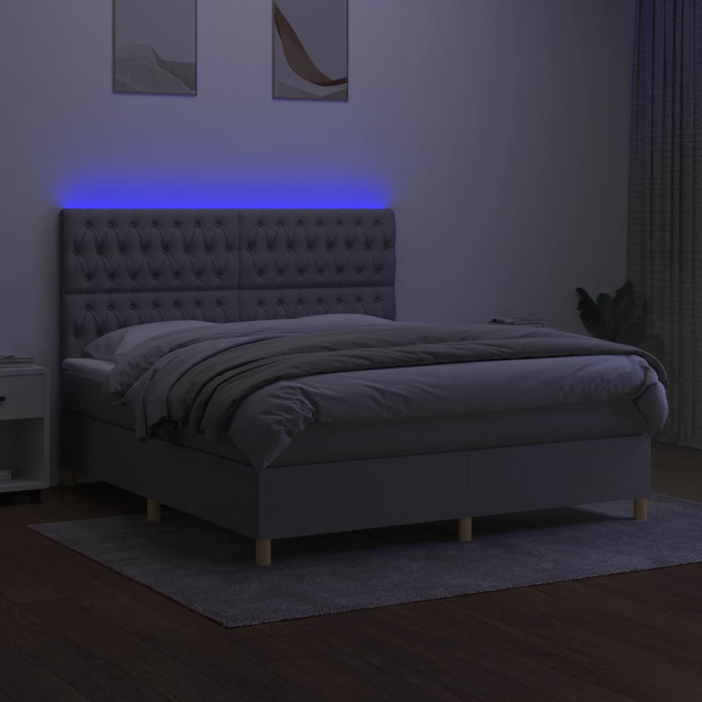 Sommier à lattes de lit et matelas et LED Gris clair 180x200 cm - XIOS