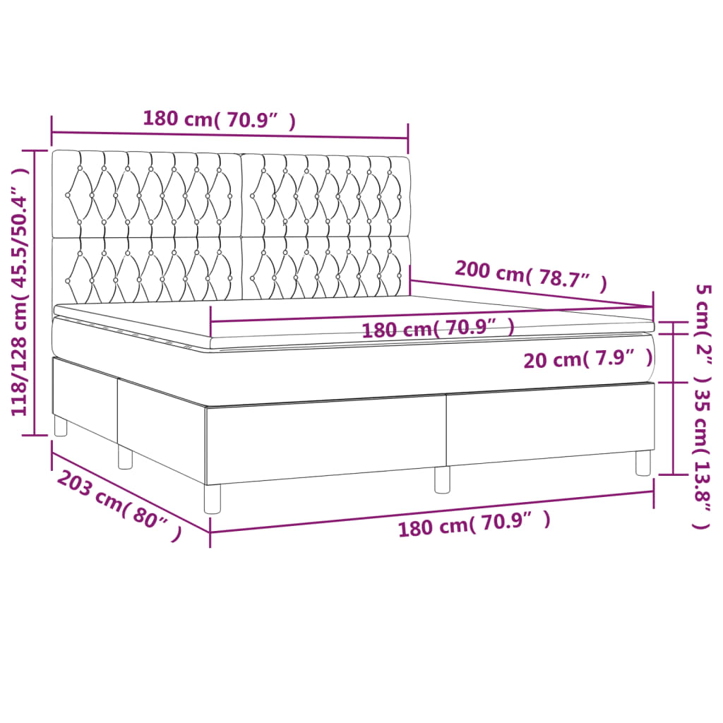 Sommier à lattes de lit et matelas et LED Noir 180x200 cm Tissu - XIOS