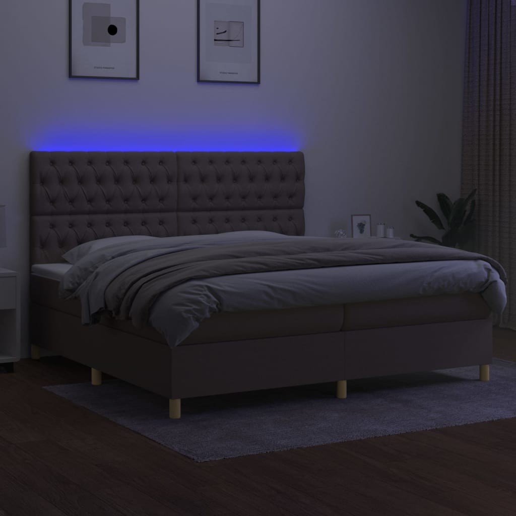 Sommier à lattes de lit et matelas et LED Taupe 200x200cm Tissu - XIOS