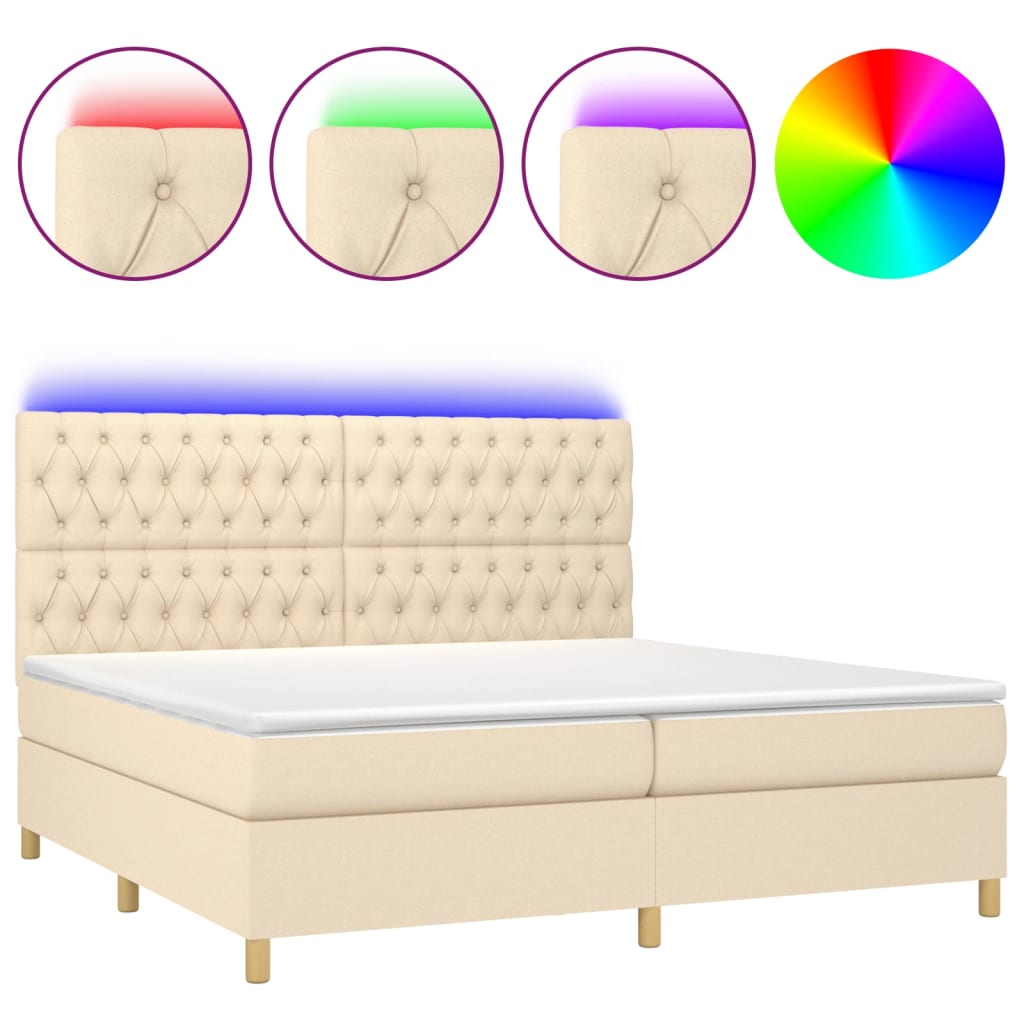 Sommier à lattes de lit et matelas et LED Crème 200x200cm Tissu