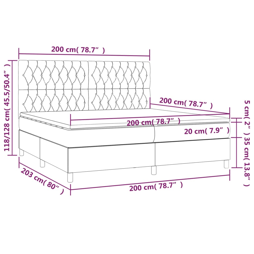 Sommier à lattes de lit et matelas et LED Crème 200x200cm Tissu - XIOS