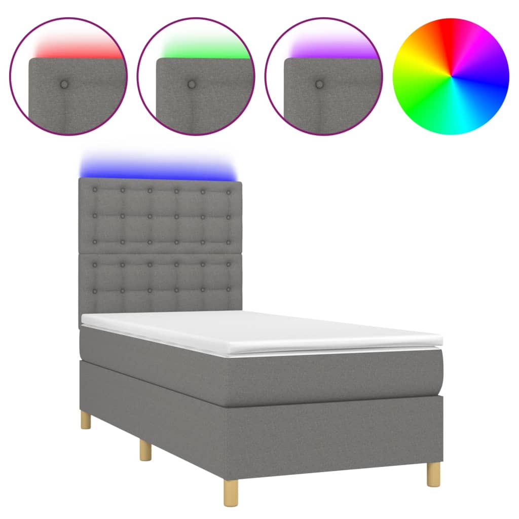 Sommier à lattes de lit et matelas et LED Gris foncé 90x190 cm - XIOS