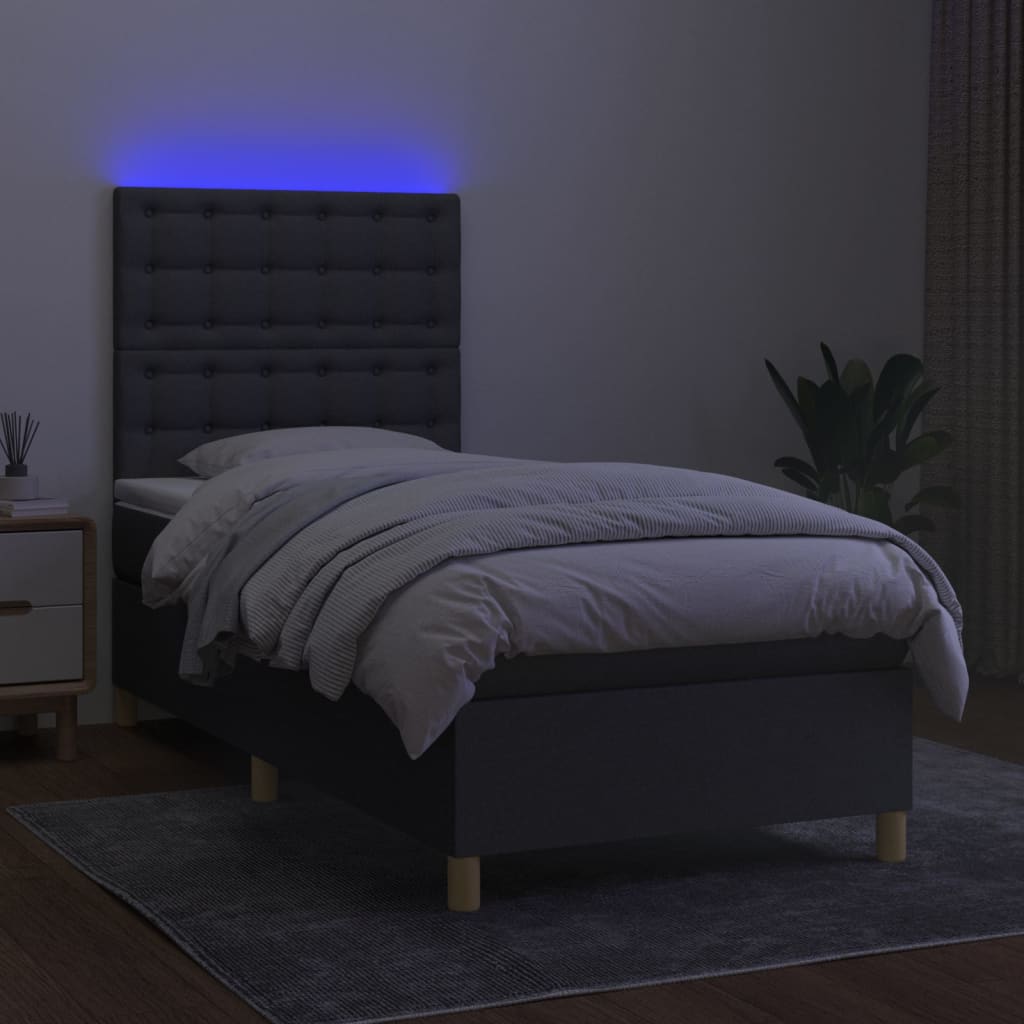 Sommier à lattes de lit et matelas et LED Gris foncé 90x190 cm - XIOS