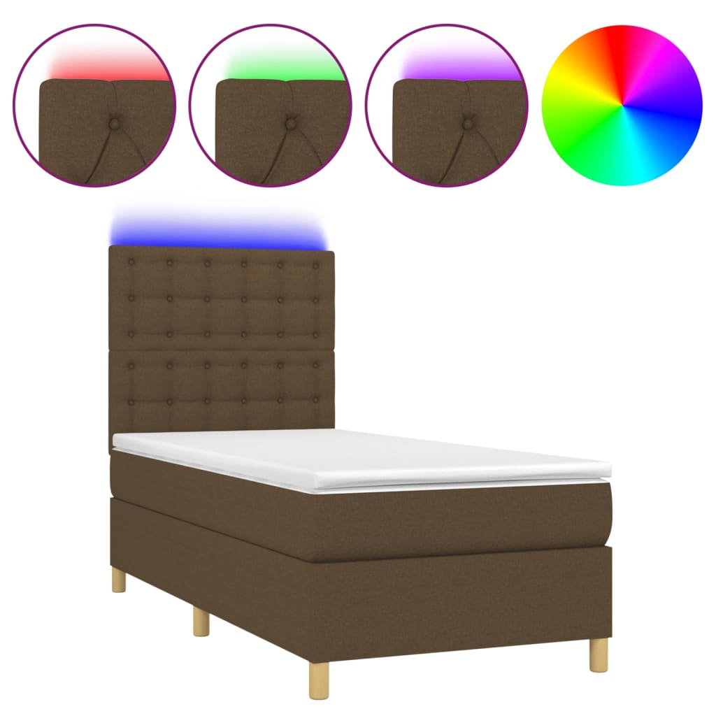 Sommier à lattes de lit et matelas et LED Marron foncé 90x190cm - XIOS