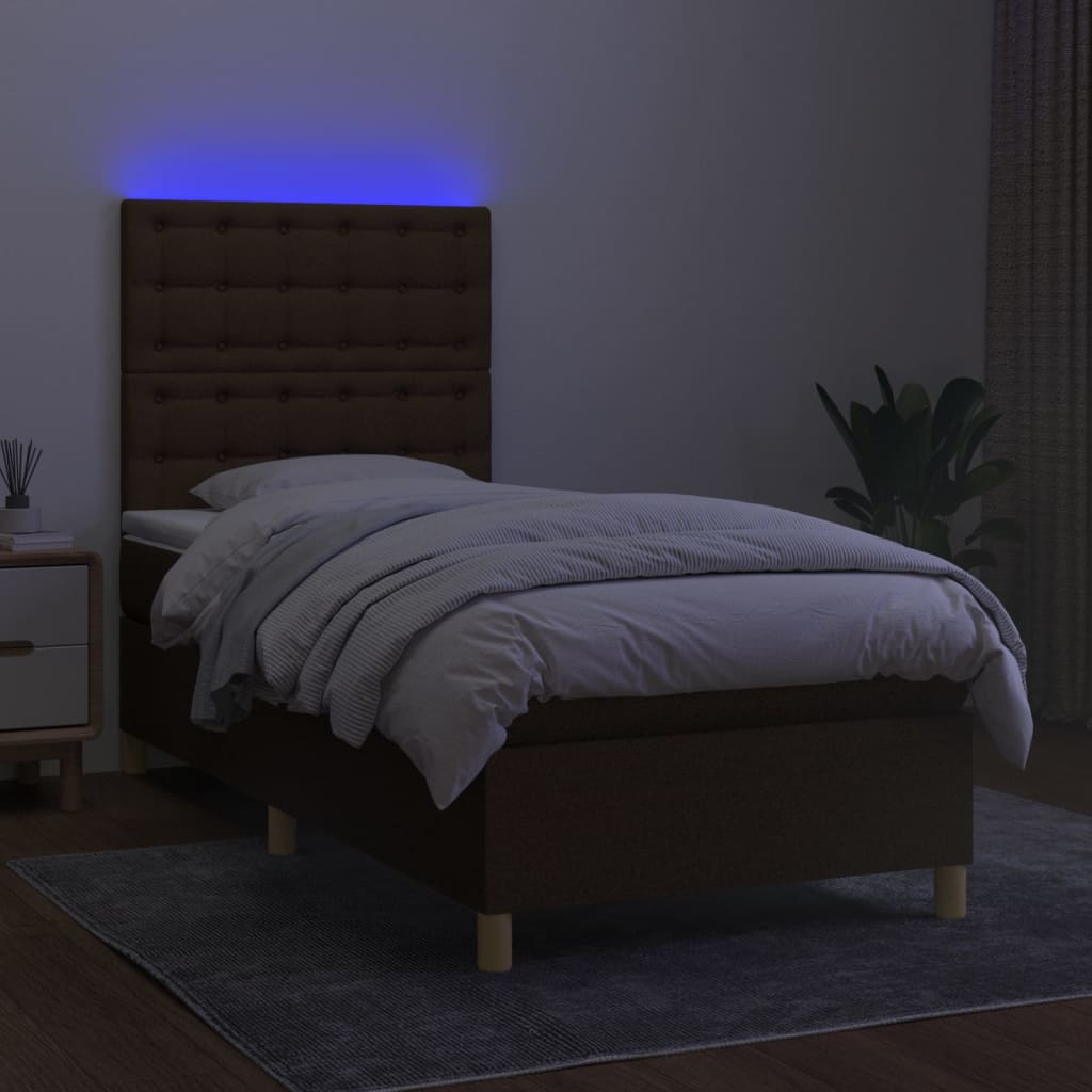 Sommier à lattes de lit et matelas et LED Marron foncé 90x190cm - XIOS