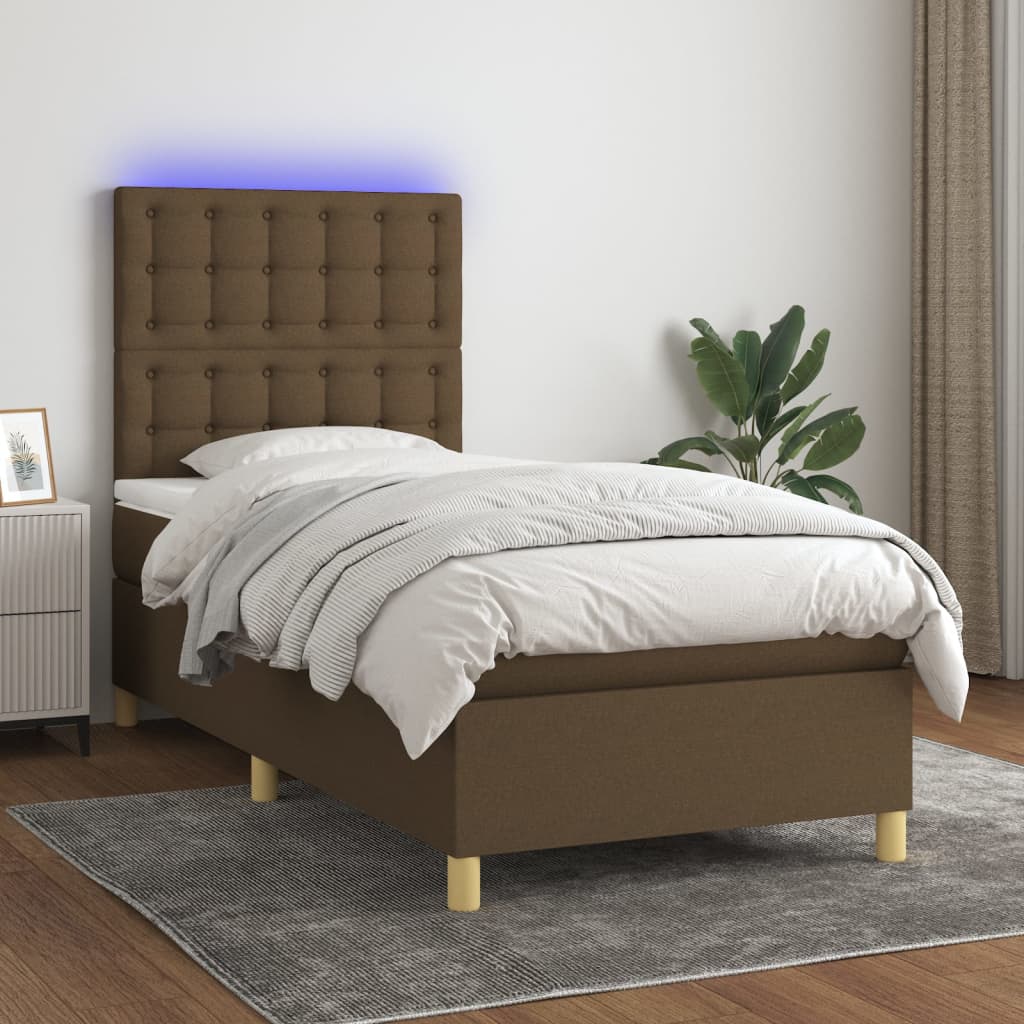 Sommier à lattes de lit et matelas et LED Marron foncé 90x190cm - XIOS