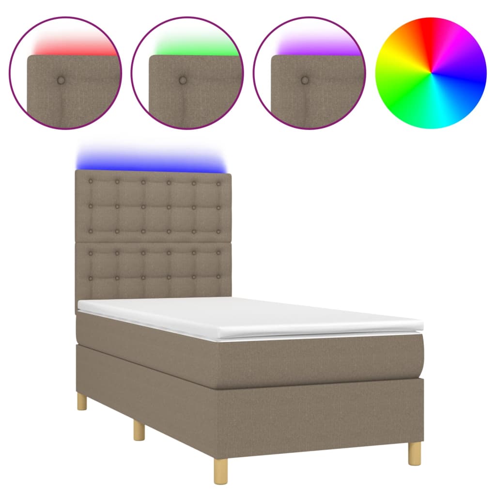 Sommier à lattes de lit et matelas et LED Taupe 90x190 cm Tissu - XIOS