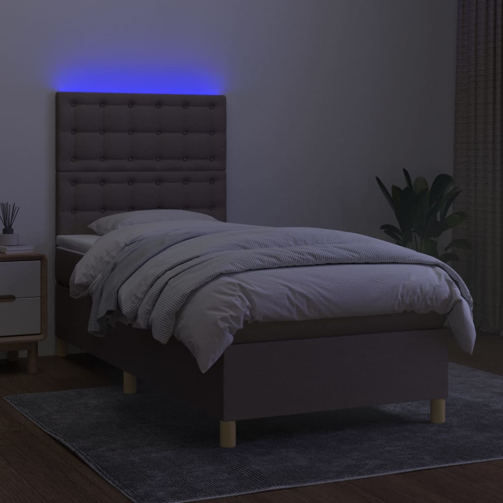 Sommier à lattes de lit et matelas et LED Taupe 90x190 cm Tissu - XIOS