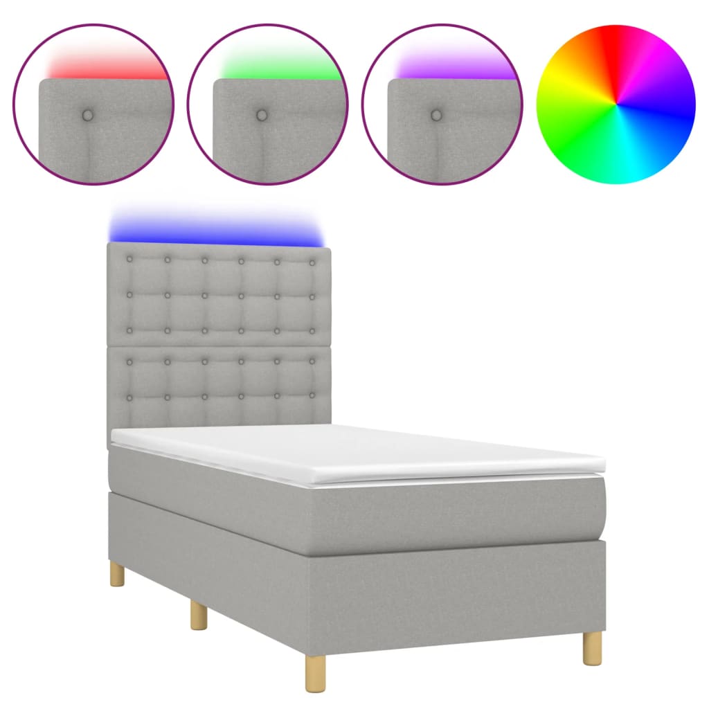 Sommier à lattes de lit et matelas et LED Gris clair 90x200 cm - XIOS