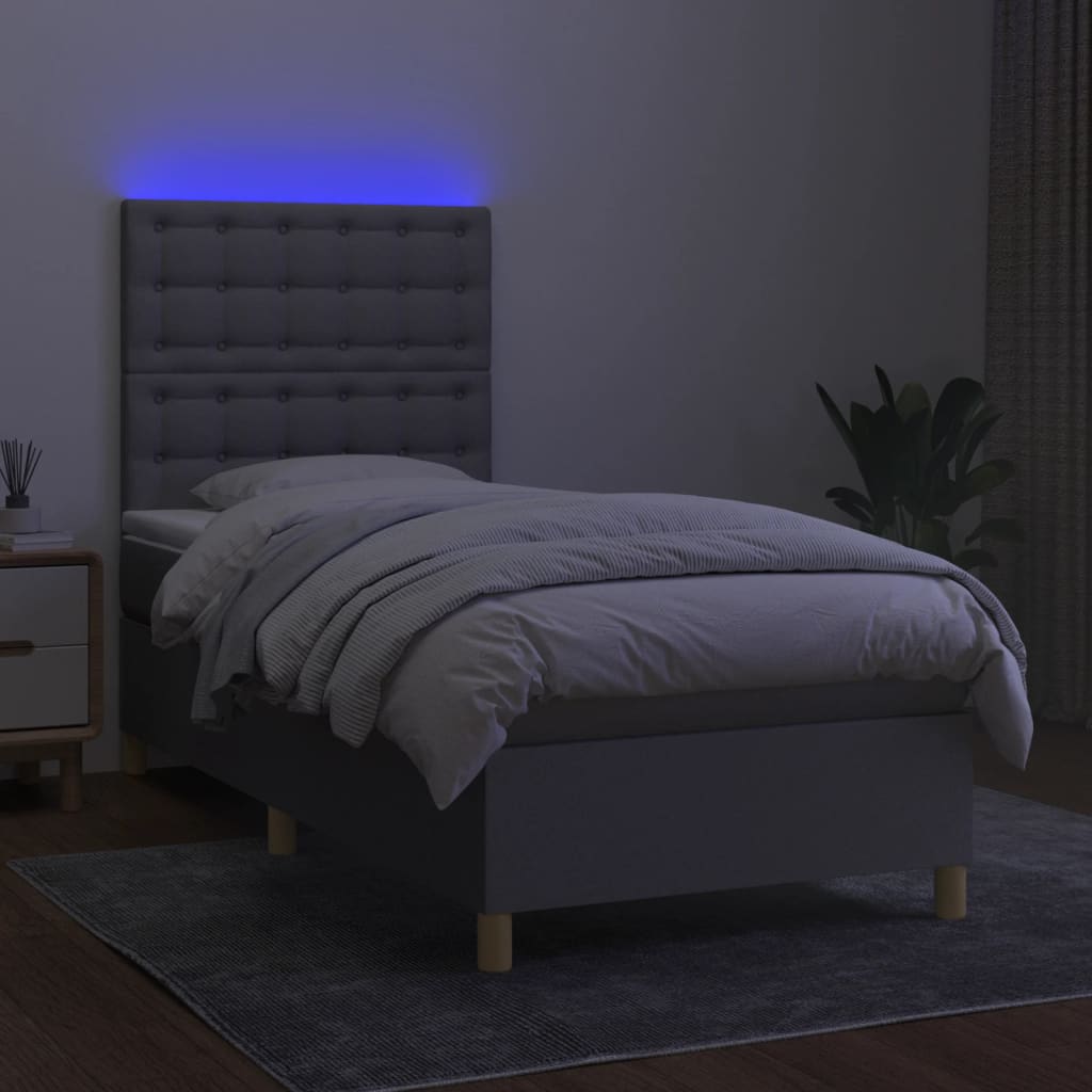 Sommier à lattes de lit et matelas et LED Gris clair 90x200 cm - XIOS