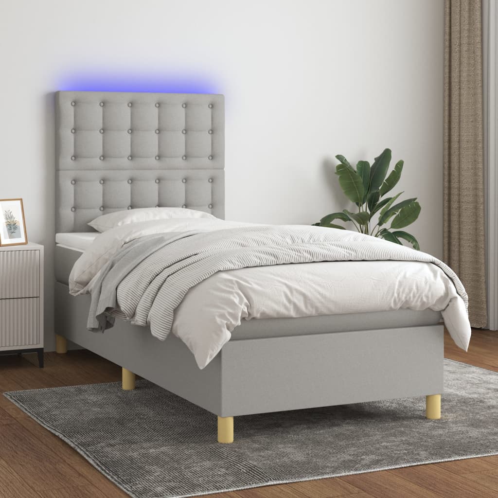 Sommier à lattes de lit et matelas et LED Gris clair 90x200 cm - XIOS