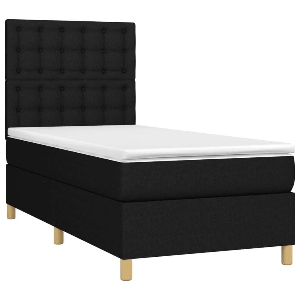 Sommier à lattes de lit et matelas et LED Noir 90x200 cm Tissu - XIOS