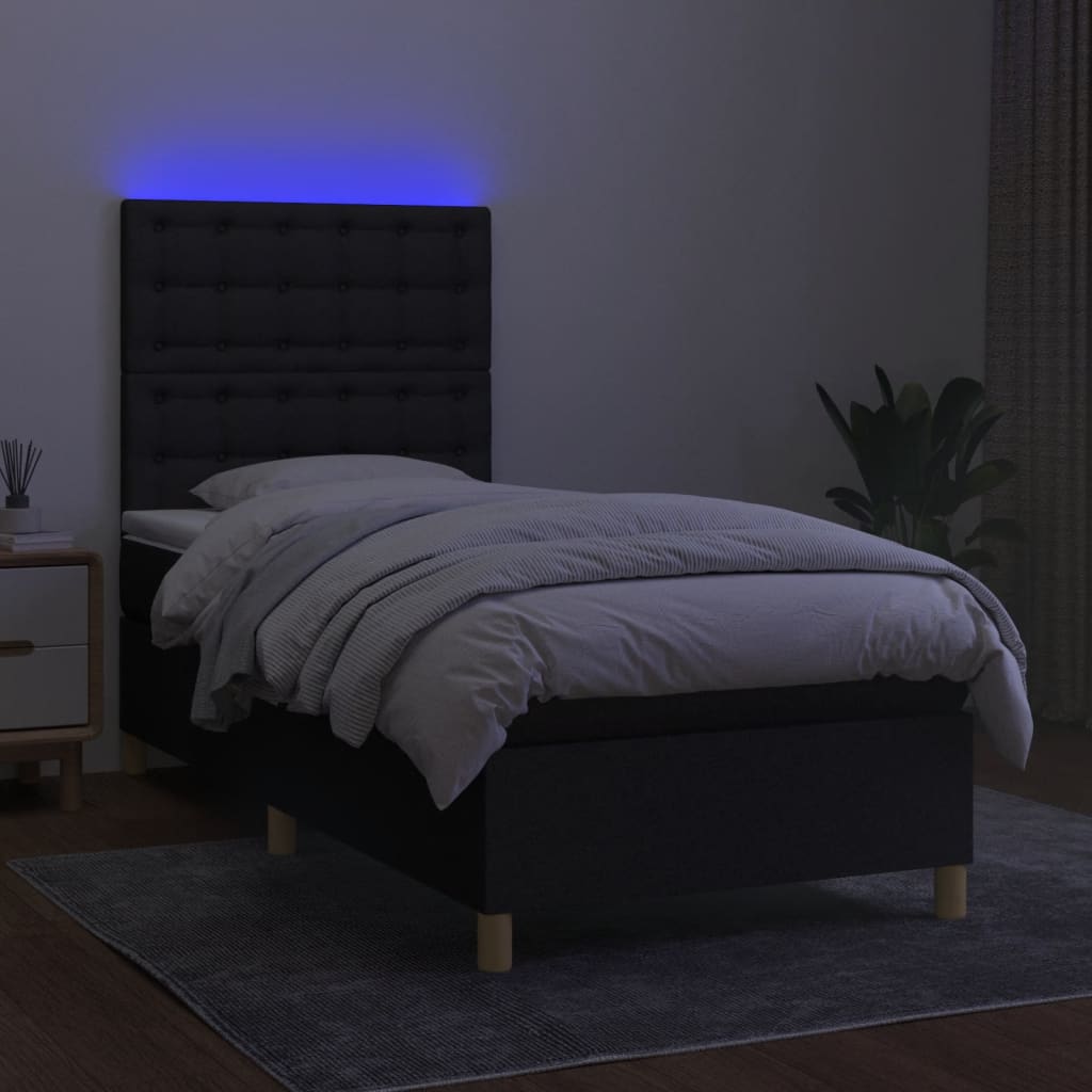 Sommier à lattes de lit et matelas et LED Noir 90x200 cm Tissu - XIOS