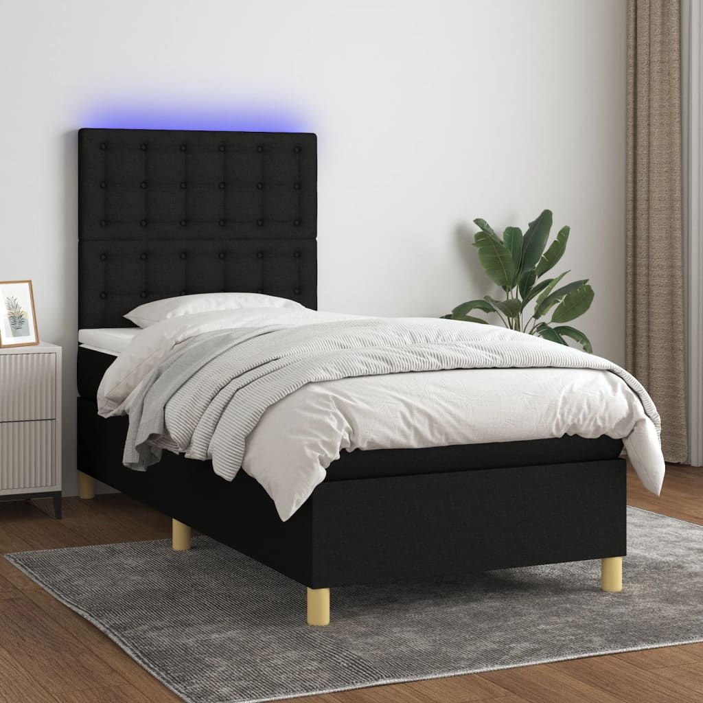Sommier à lattes de lit et matelas et LED Noir 90x200 cm Tissu - XIOS