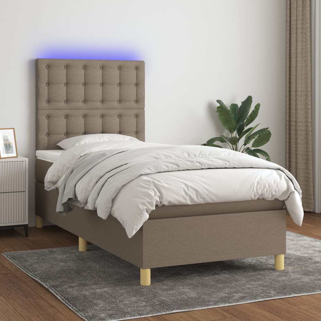 Sommier à lattes de lit et matelas et LED Taupe 100x200cm Tissu - XIOS