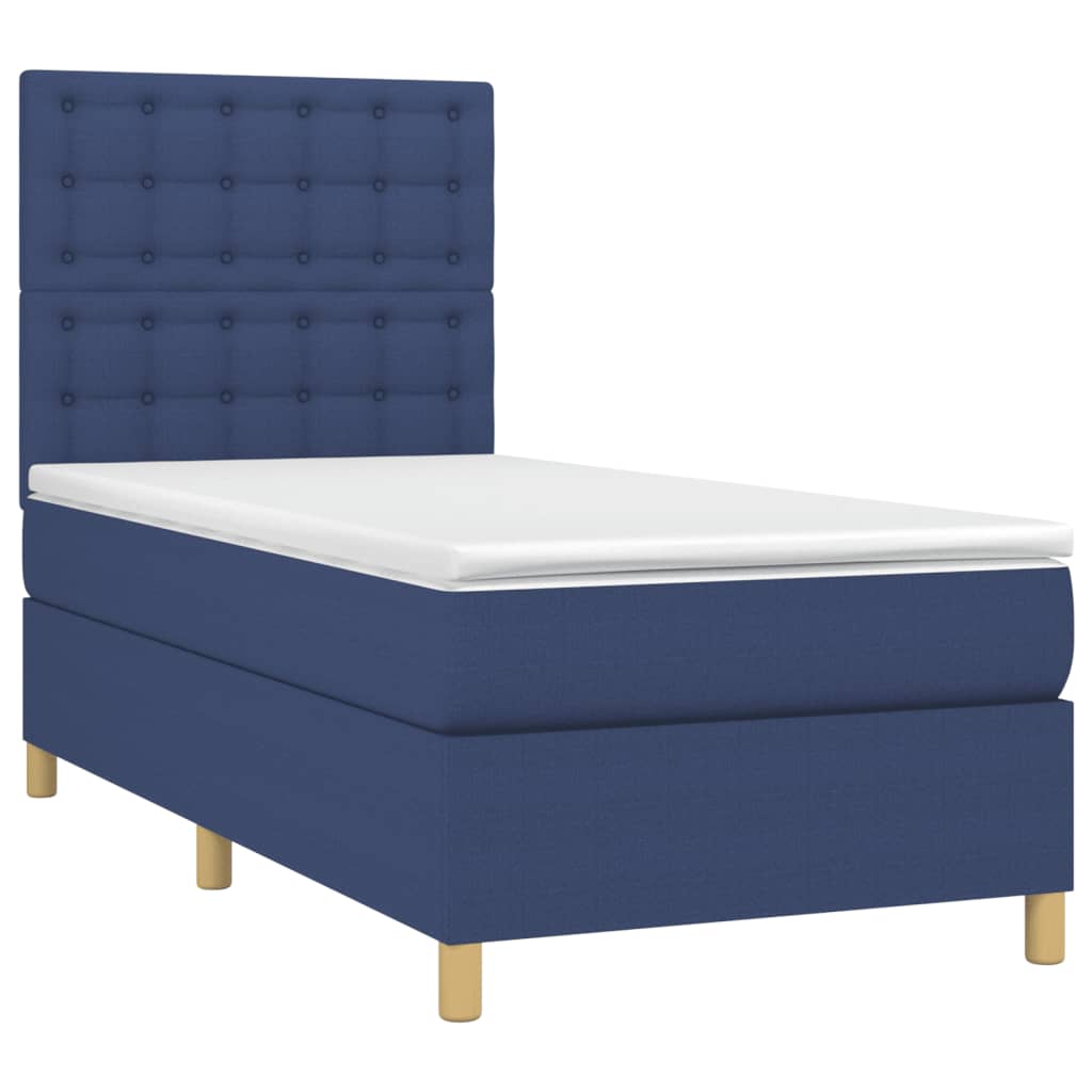 Sommier à lattes de lit et matelas et LED Bleu 100x200 cm Tissu - XIOS