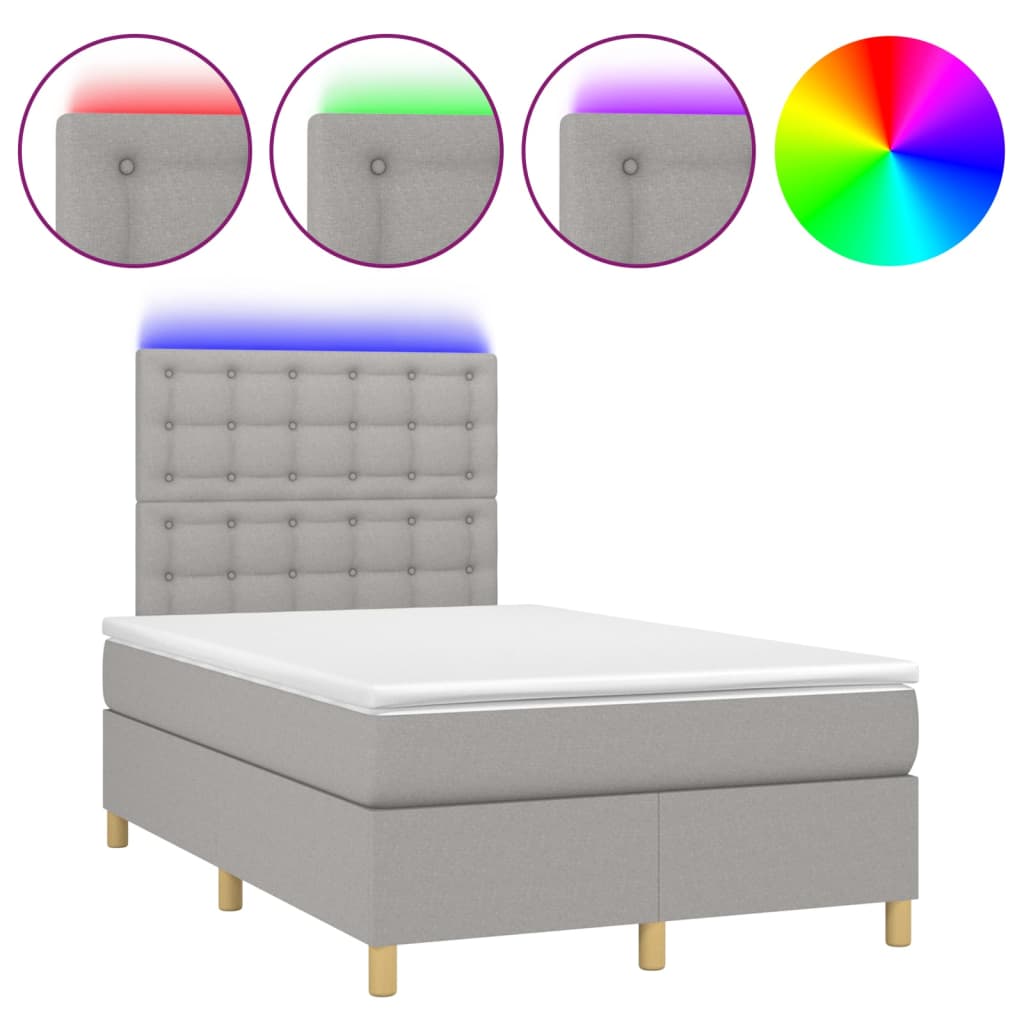 Sommier à lattes de lit matelas et LED Gris clair 120x200 cm - XIOS
