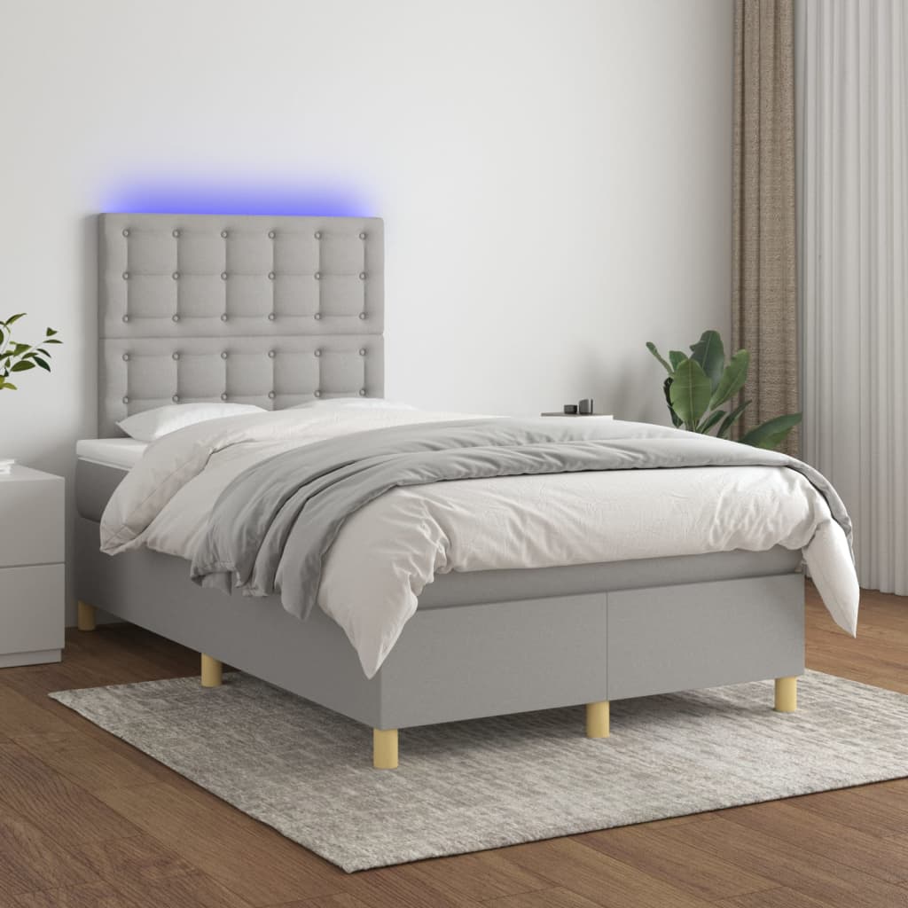 Sommier à lattes de lit matelas et LED Gris clair 120x200 cm - XIOS