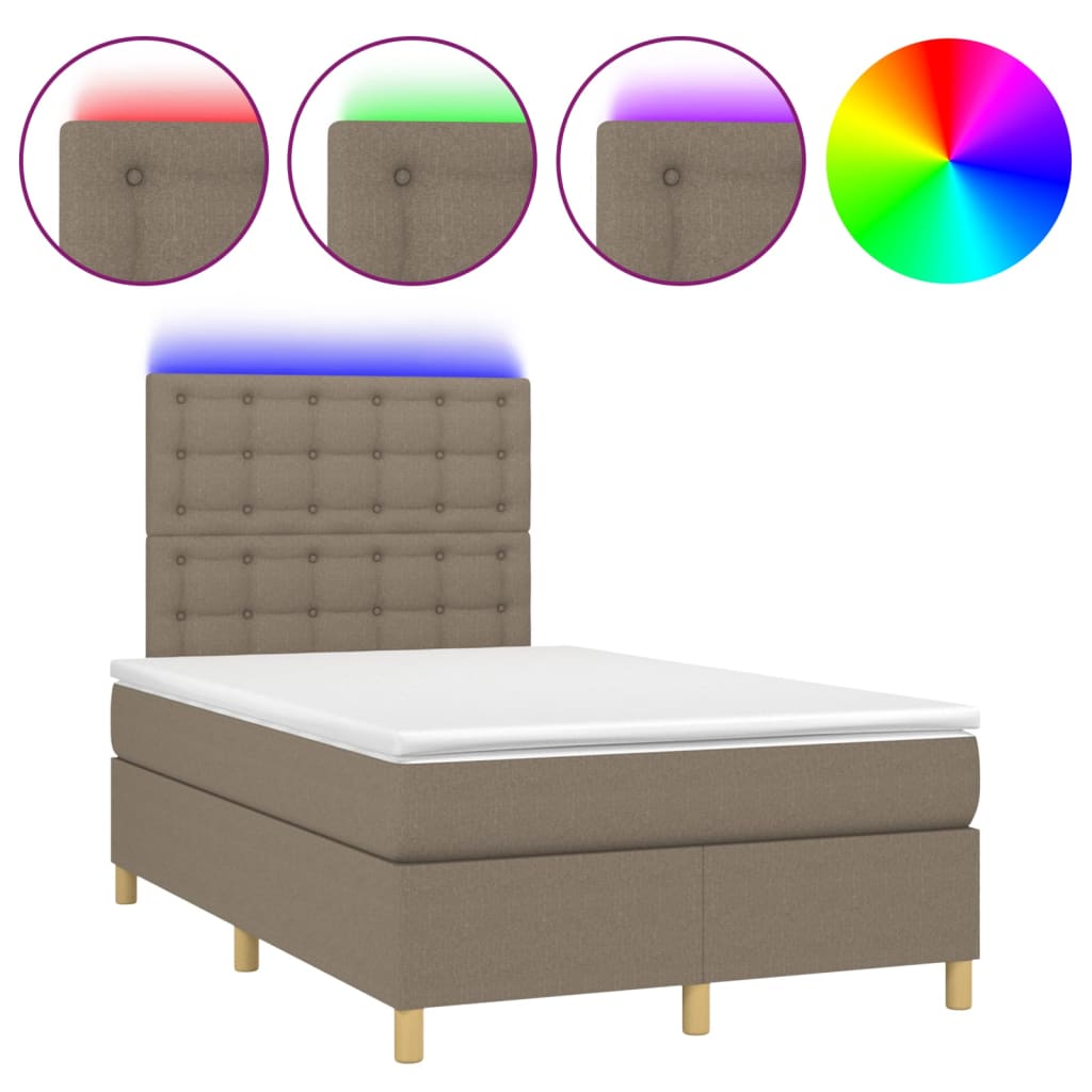 Sommier à lattes de lit et matelas et LED Taupe 120x200cm Tissu - XIOS