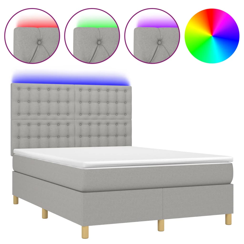 Sommier à lattes de lit et matelas et LED Gris clair 140x190 cm - XIOS