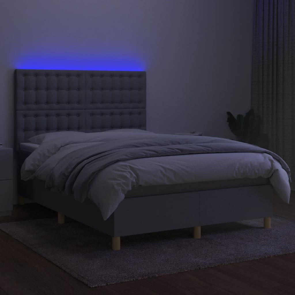 Sommier à lattes de lit et matelas et LED Gris clair 140x190 cm - XIOS