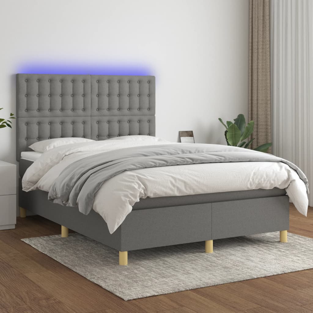 Sommier à lattes de lit et matelas et LED Gris foncé 140x190 cm - XIOS