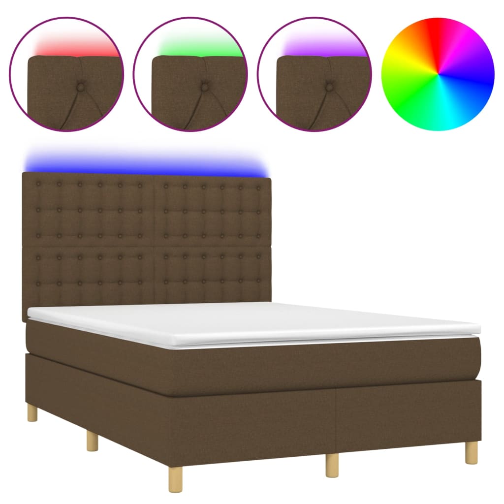 Sommier à lattes de lit matelas et LED Marron foncé 140x190 cm - XIOS