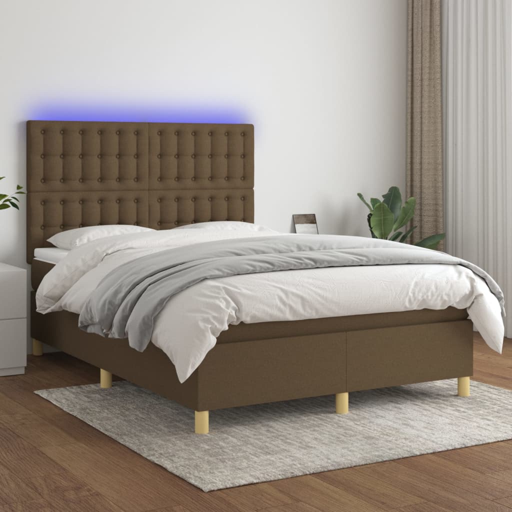 Sommier à lattes de lit matelas et LED Marron foncé 140x190 cm - XIOS