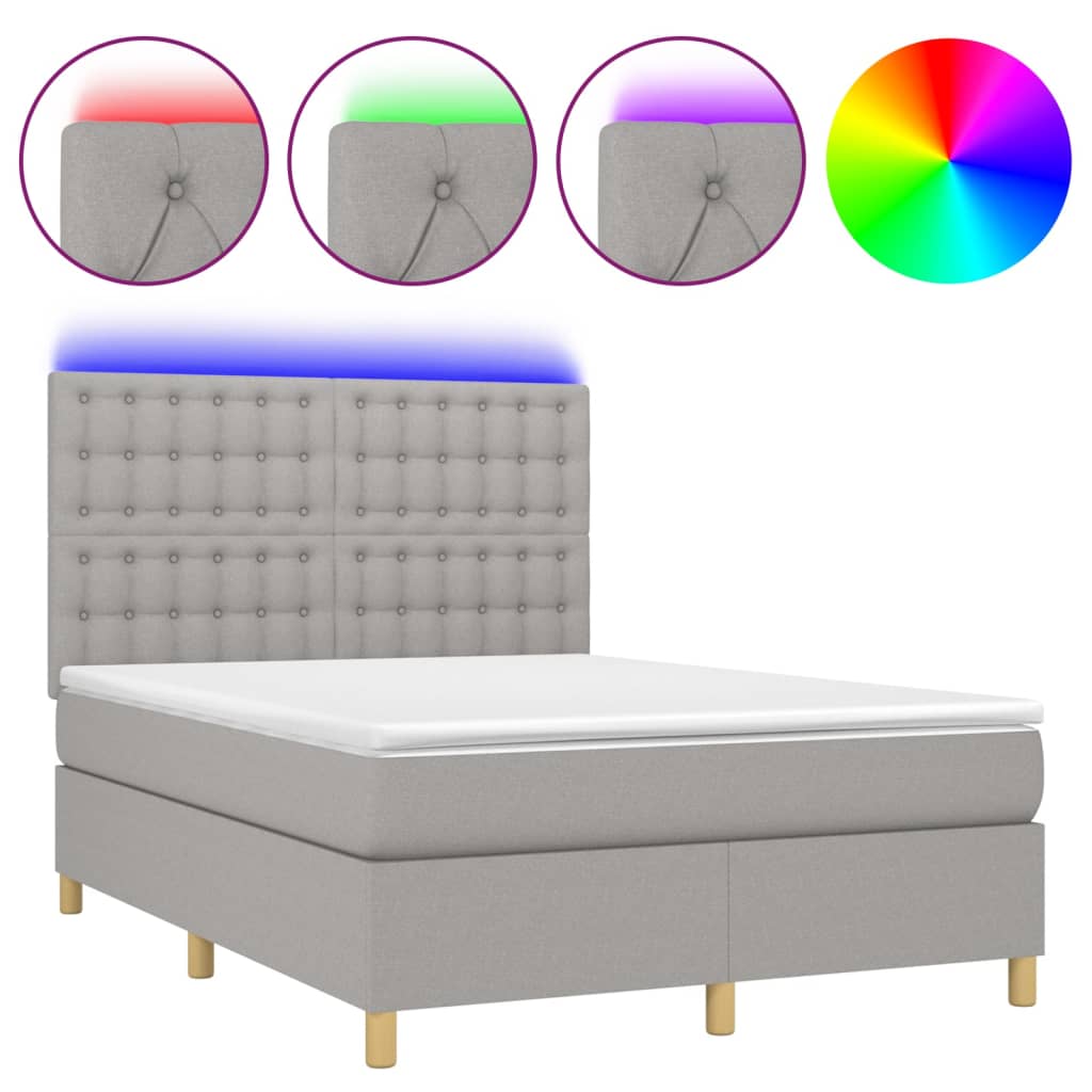Sommier à lattes de lit et matelas et LED Gris clair 140x200 cm