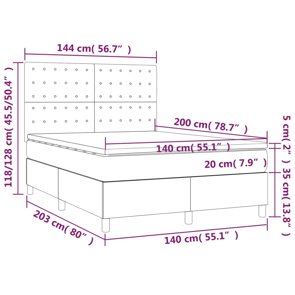 Sommier à lattes de lit et matelas et LED Gris foncé 140x200 cm - XIOS