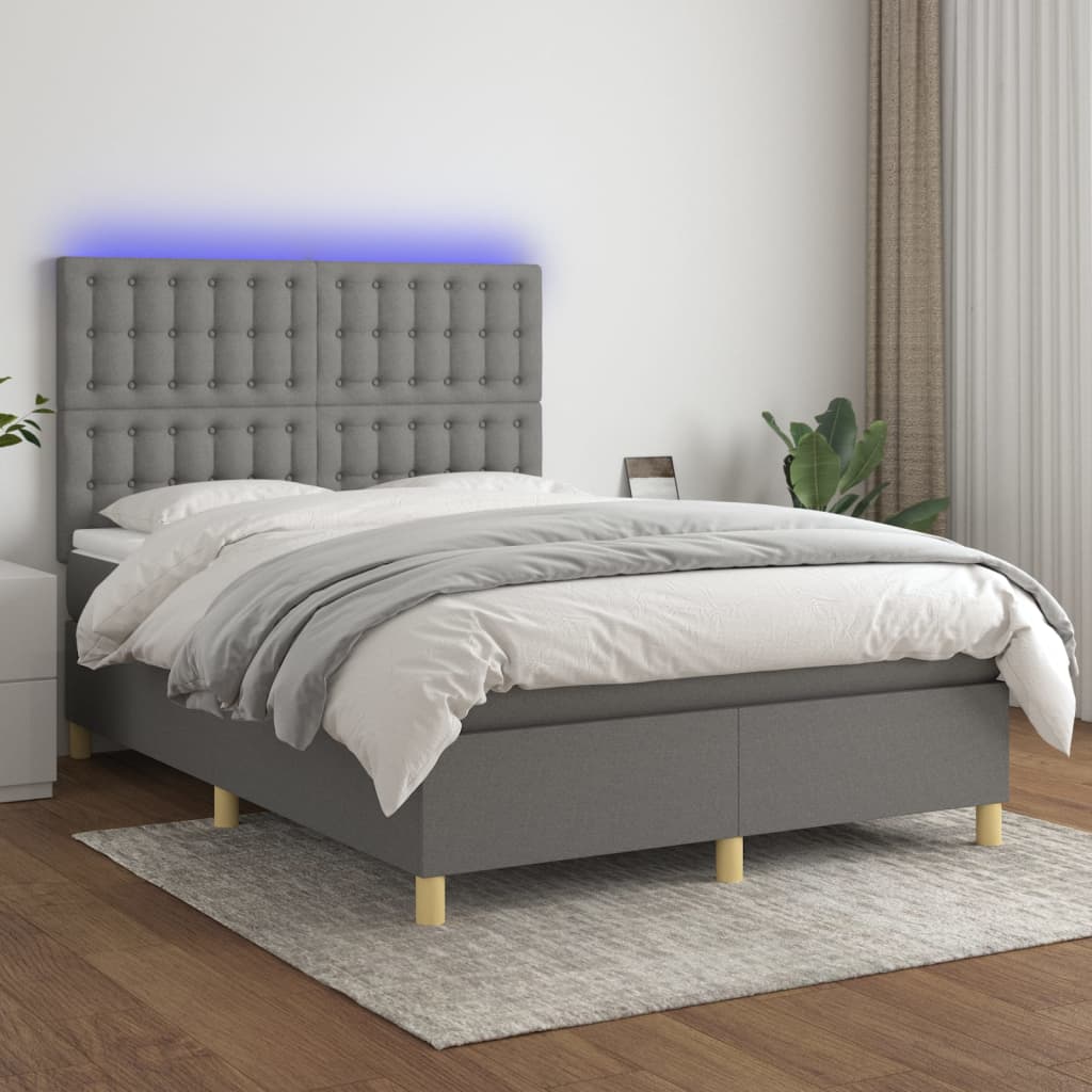 Sommier à lattes de lit et matelas et LED Gris foncé 140x200 cm - XIOS