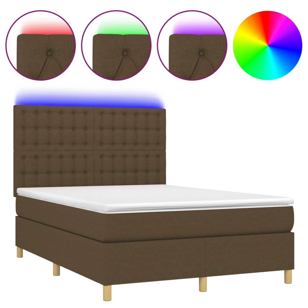 Sommier à lattes de lit matelas et LED Marron foncé 140x200 cm - XIOS